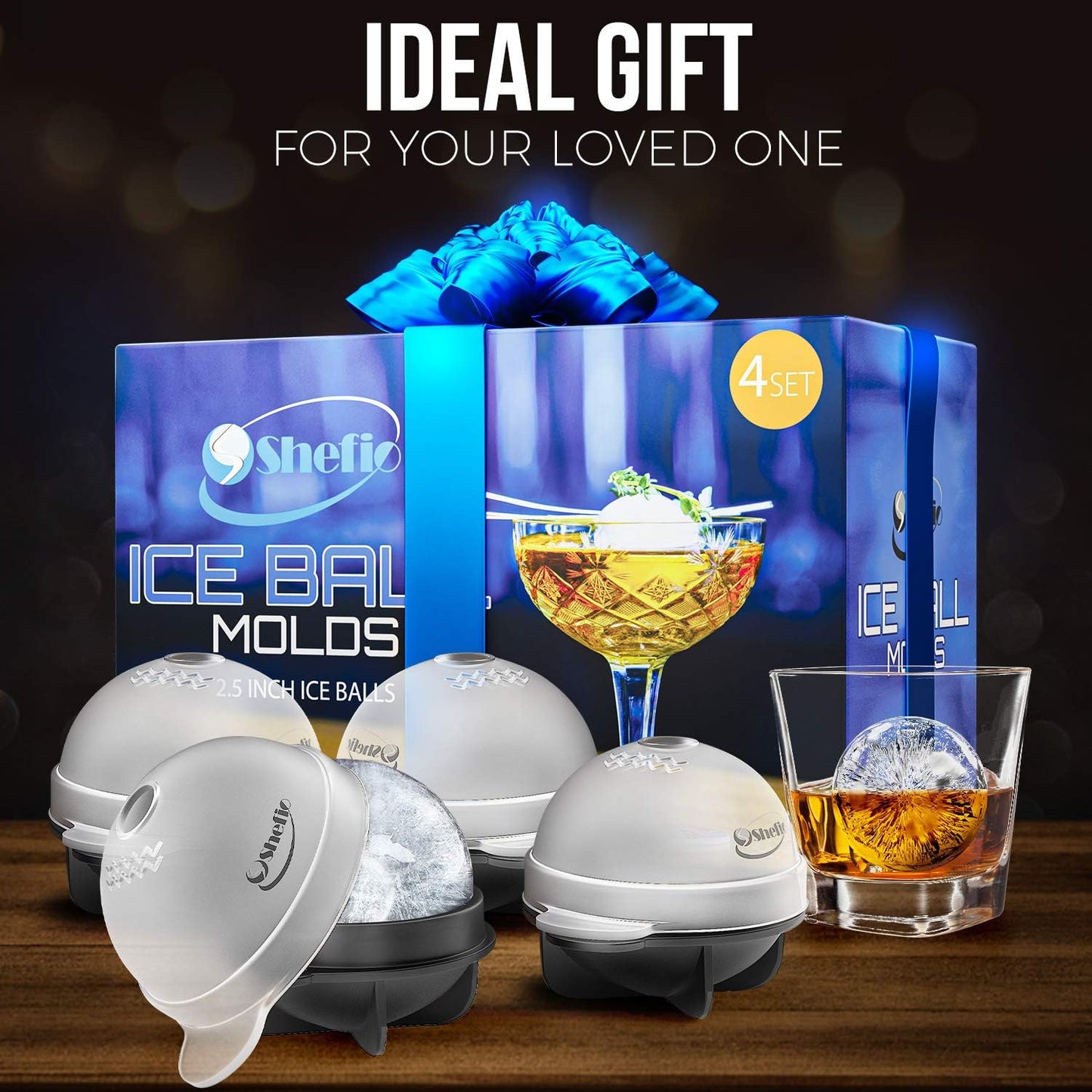 Bourbon Ice Cube Mold Set 4 Of Leak Proof Silicone Ice Ball Makers