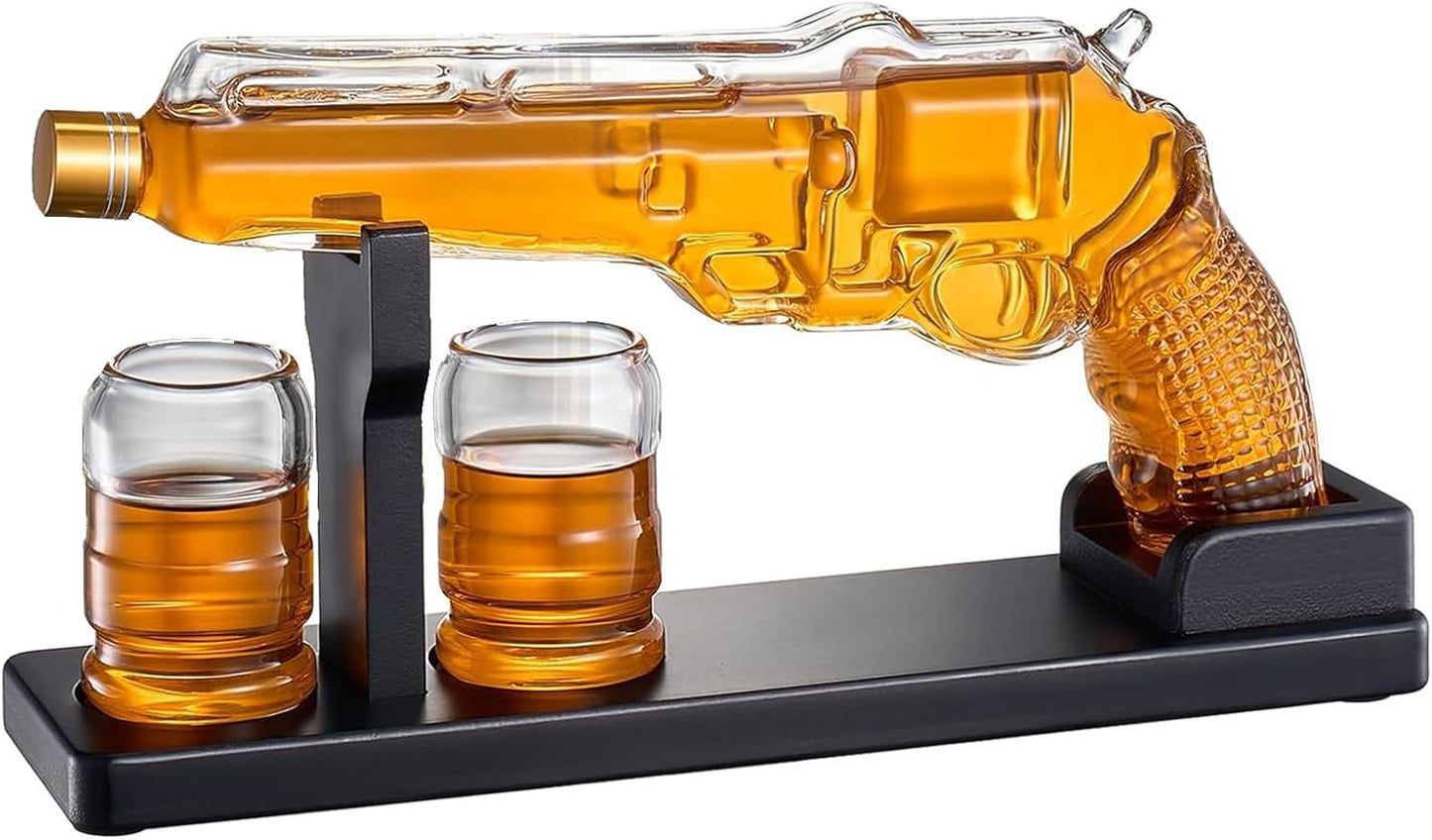 Pistol-Shaped Whiskey Decanter Set with Shot Glasses