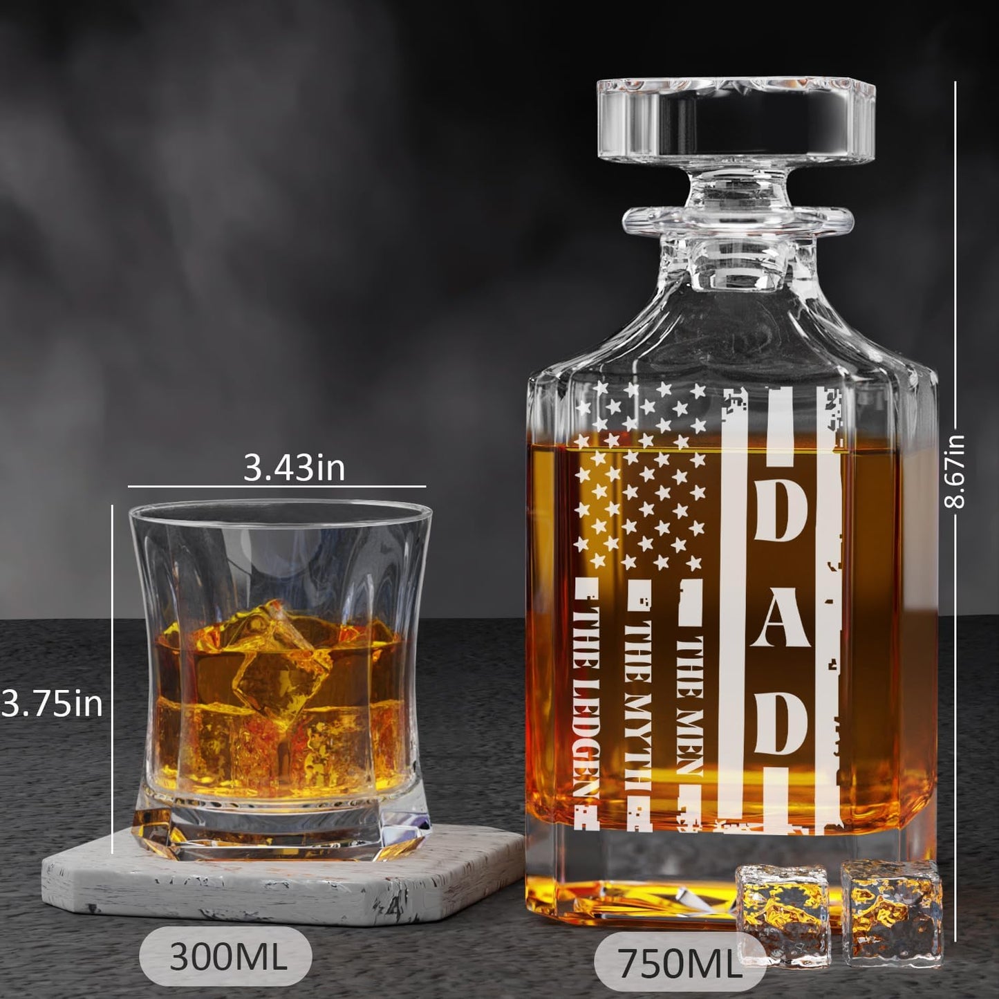 Whiskey Decanter Set with 2 Glasses