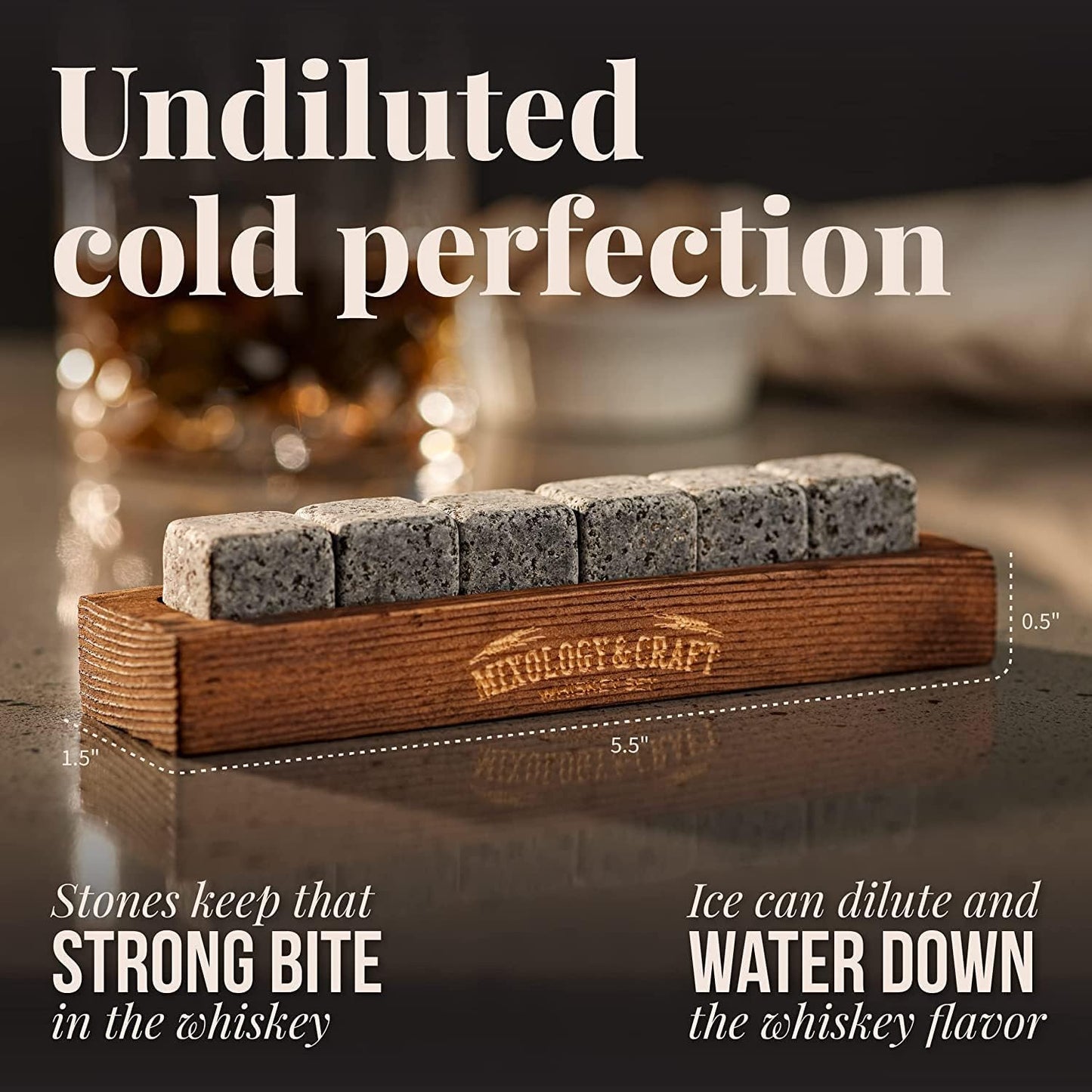 Whiskey Stones Gift Set - Granite Rocks for Chilling Drinks (Set of 6)