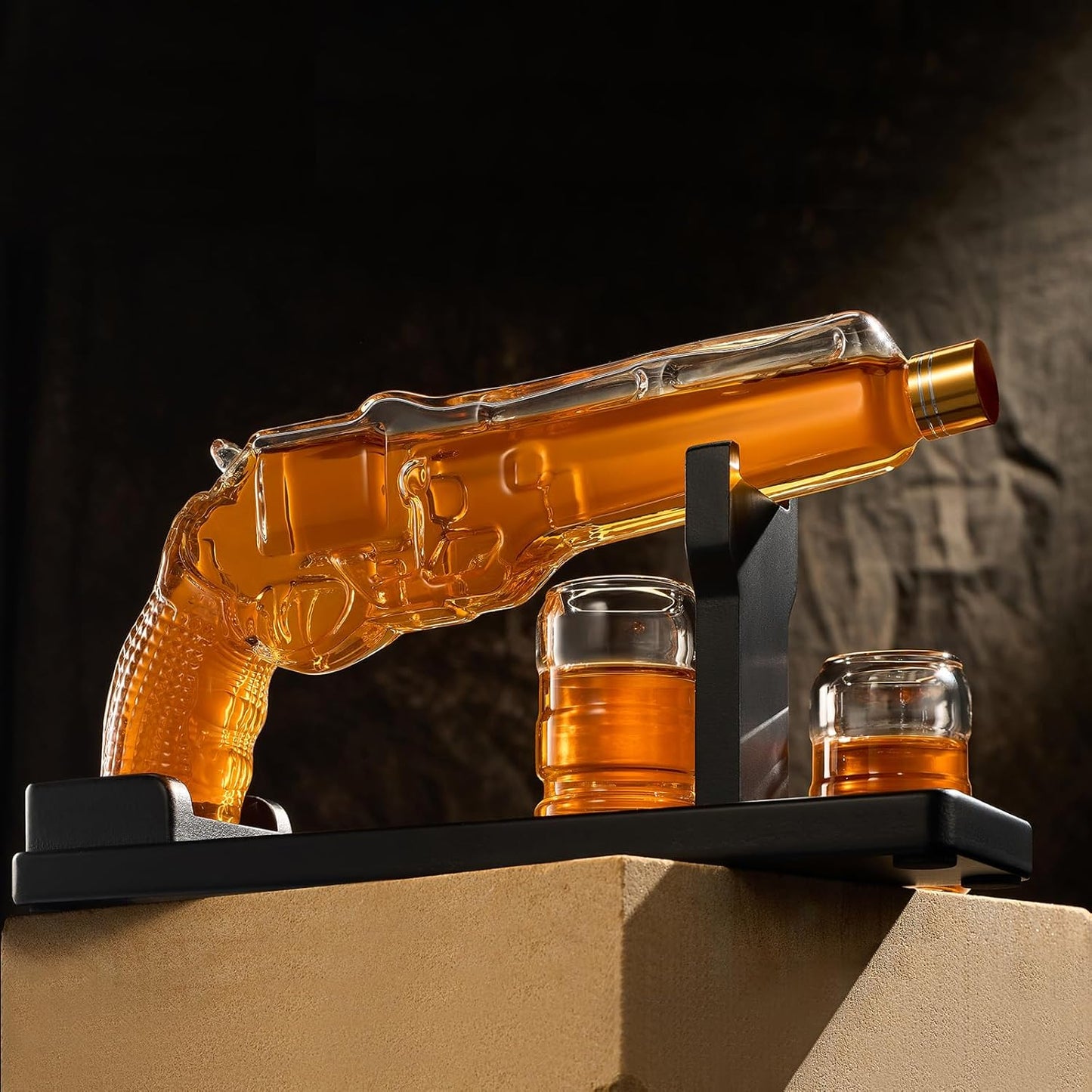 Pistol-Shaped Whiskey Decanter Set with Shot Glasses