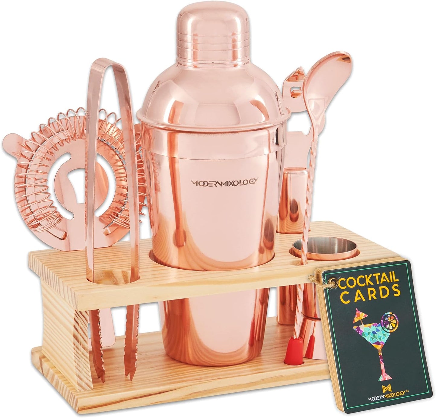 8-Piece Bartender Kit with Shaker & Wood Stand