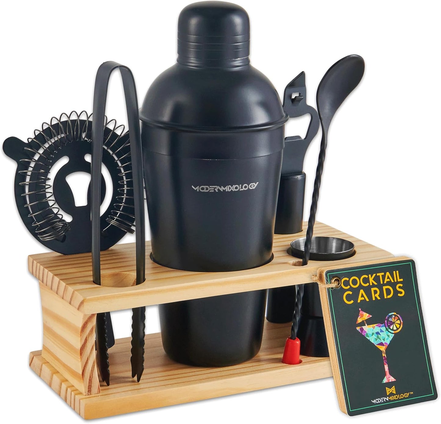 8-Piece Bartender Kit with Shaker & Wood Stand