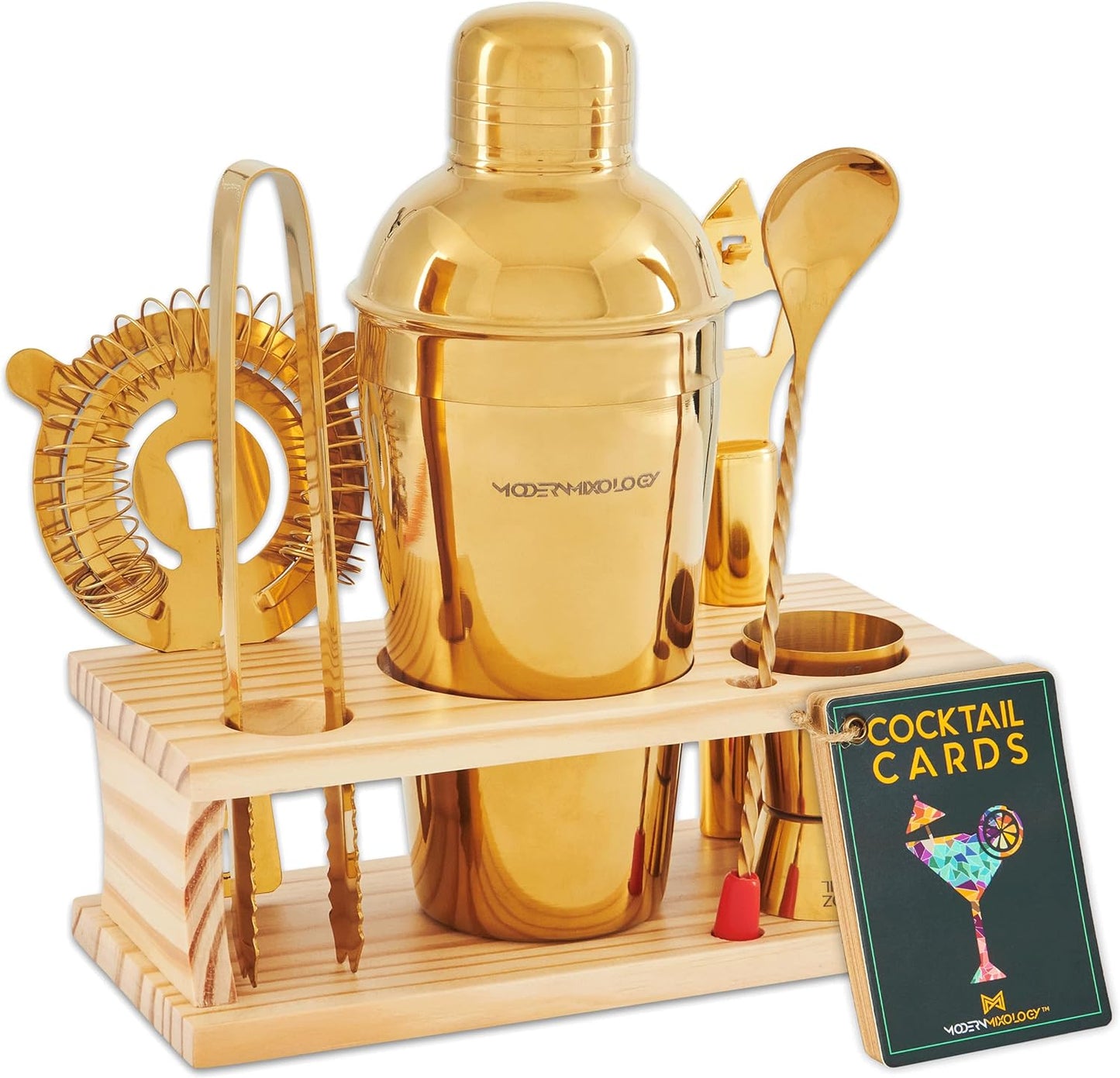 8-Piece Bartender Kit with Shaker & Wood Stand