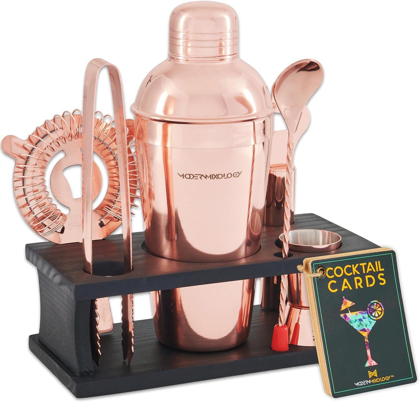 8-Piece Bartender Kit with Shaker & Wood Stand