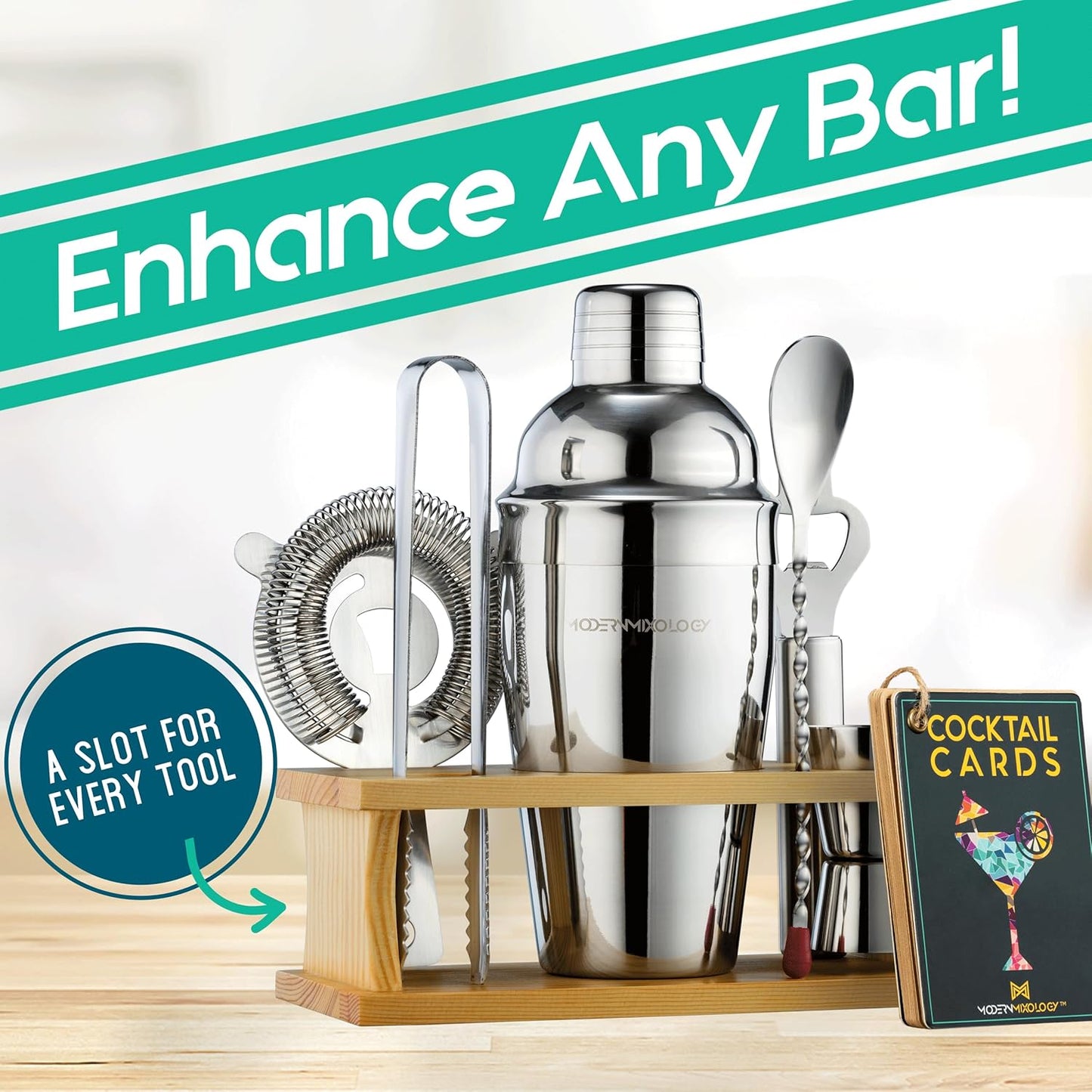 8-Piece Bartender Kit with Shaker & Wood Stand