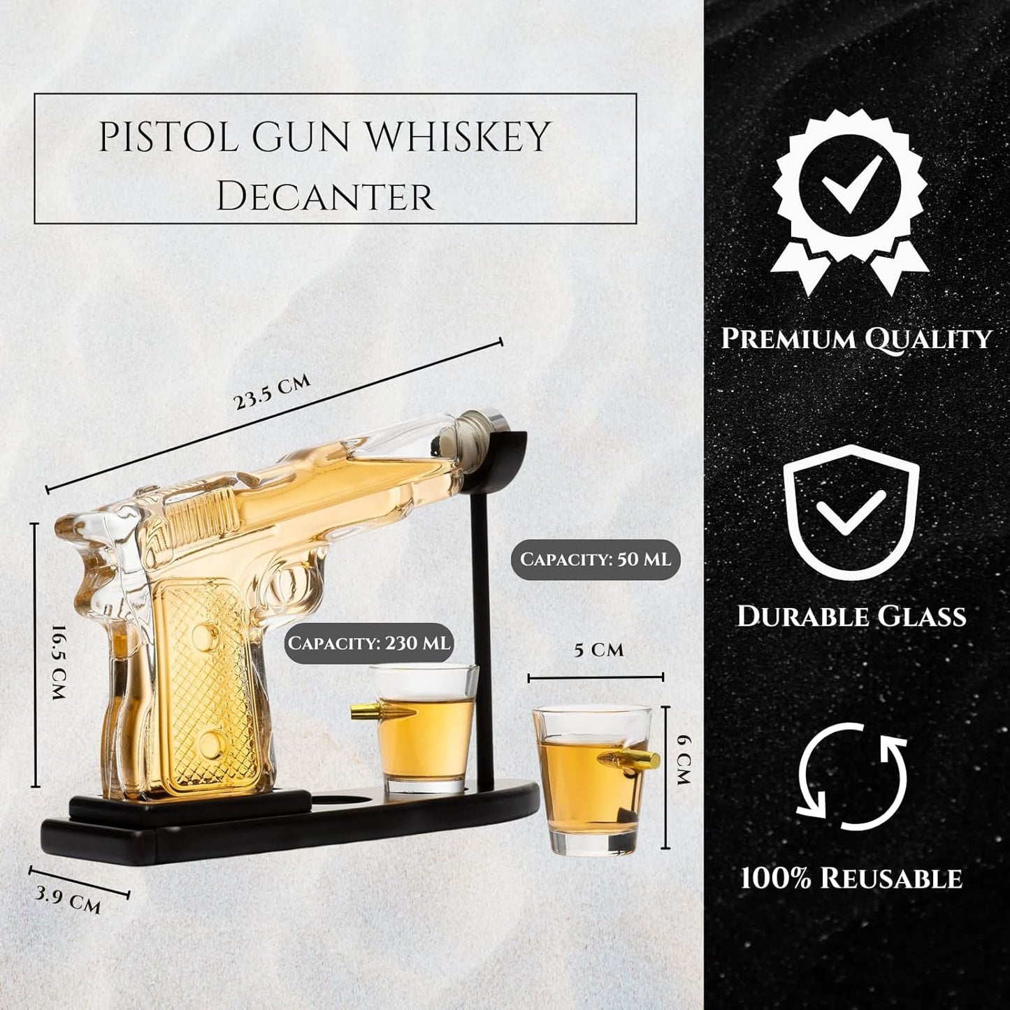 Pistol-Shaped Whiskey Decanter Set with Shot Glasses
