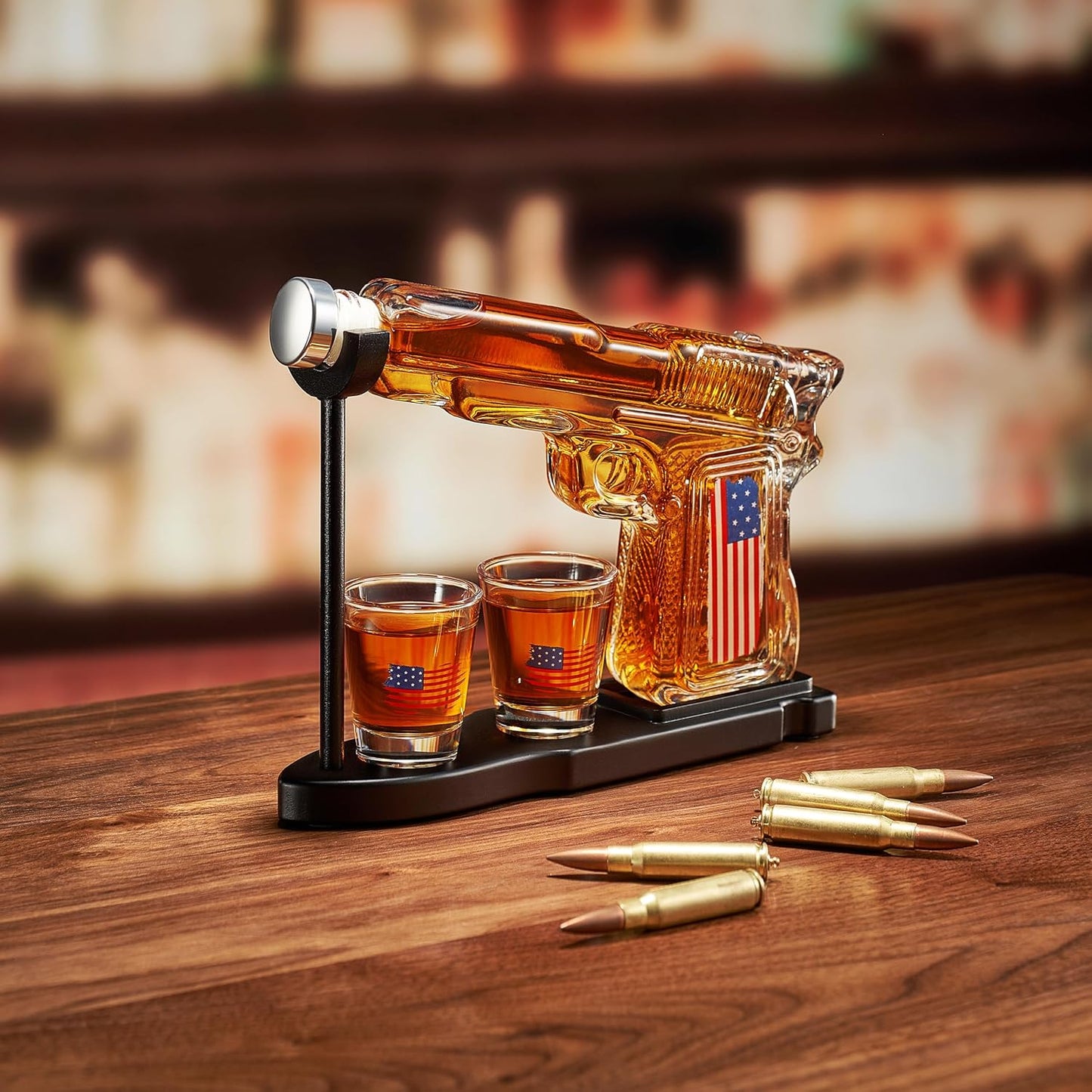 Pistol-Shaped Whiskey Decanter Set with Shot Glasses