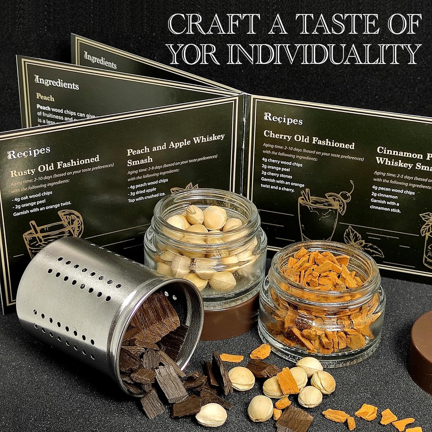 DIY Whiskey Infusion Kit - Decanter Set with Botanicals & Wood Chips