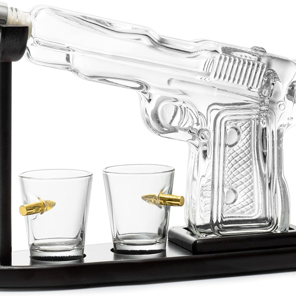 Pistol-Shaped Whiskey Decanter Set with Shot Glasses