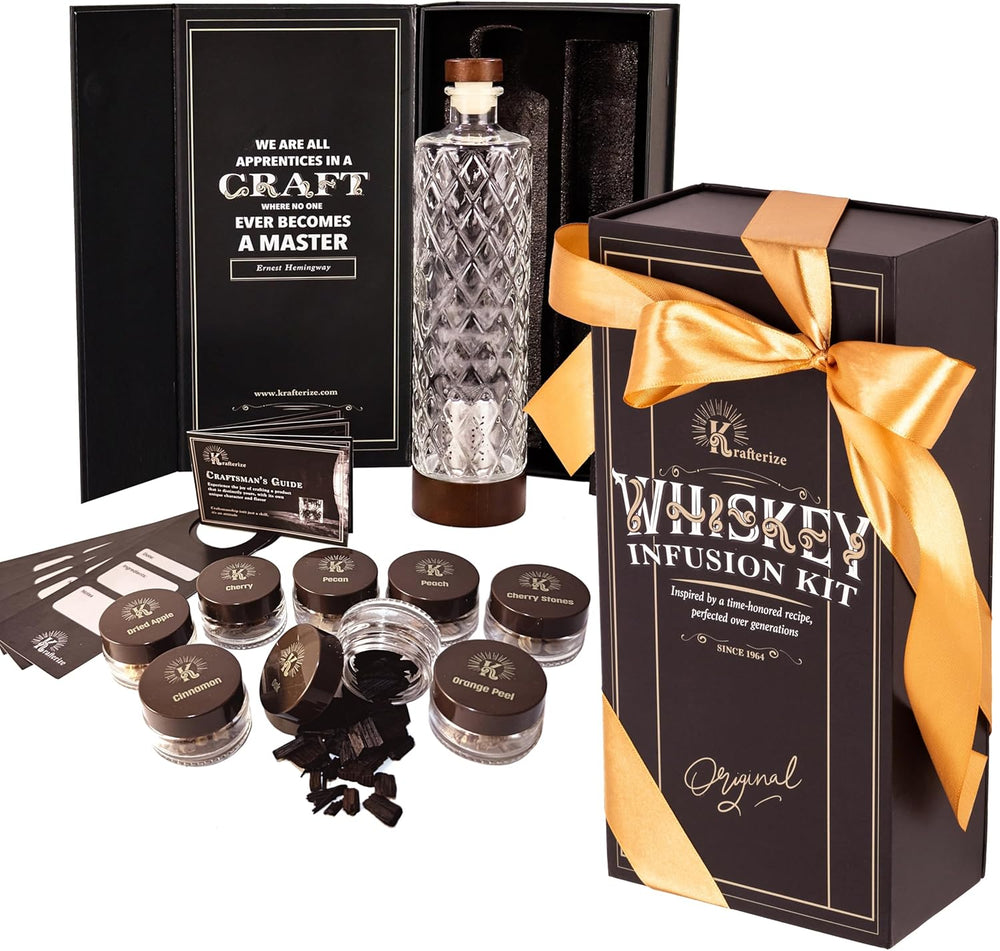 DIY Whiskey Infusion Kit - Decanter Set with Botanicals & Wood Chips