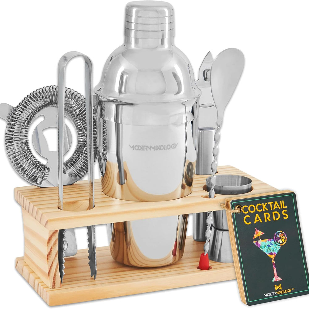 8-Piece Bartender Kit with Shaker & Wood Stand