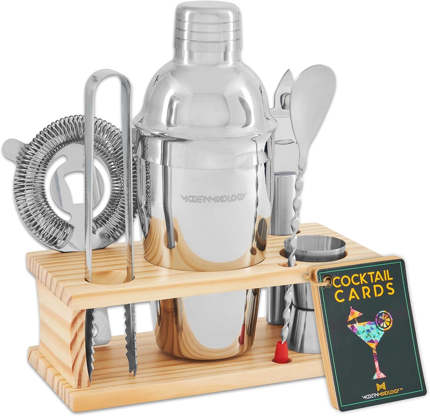 8-Piece Bartender Kit with Shaker & Wood Stand