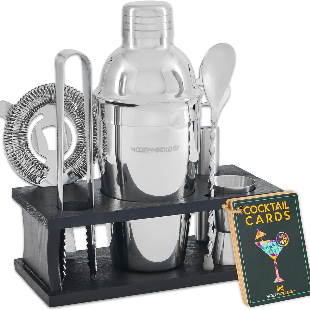 8-Piece Bartender Kit with Shaker & Wood Stand