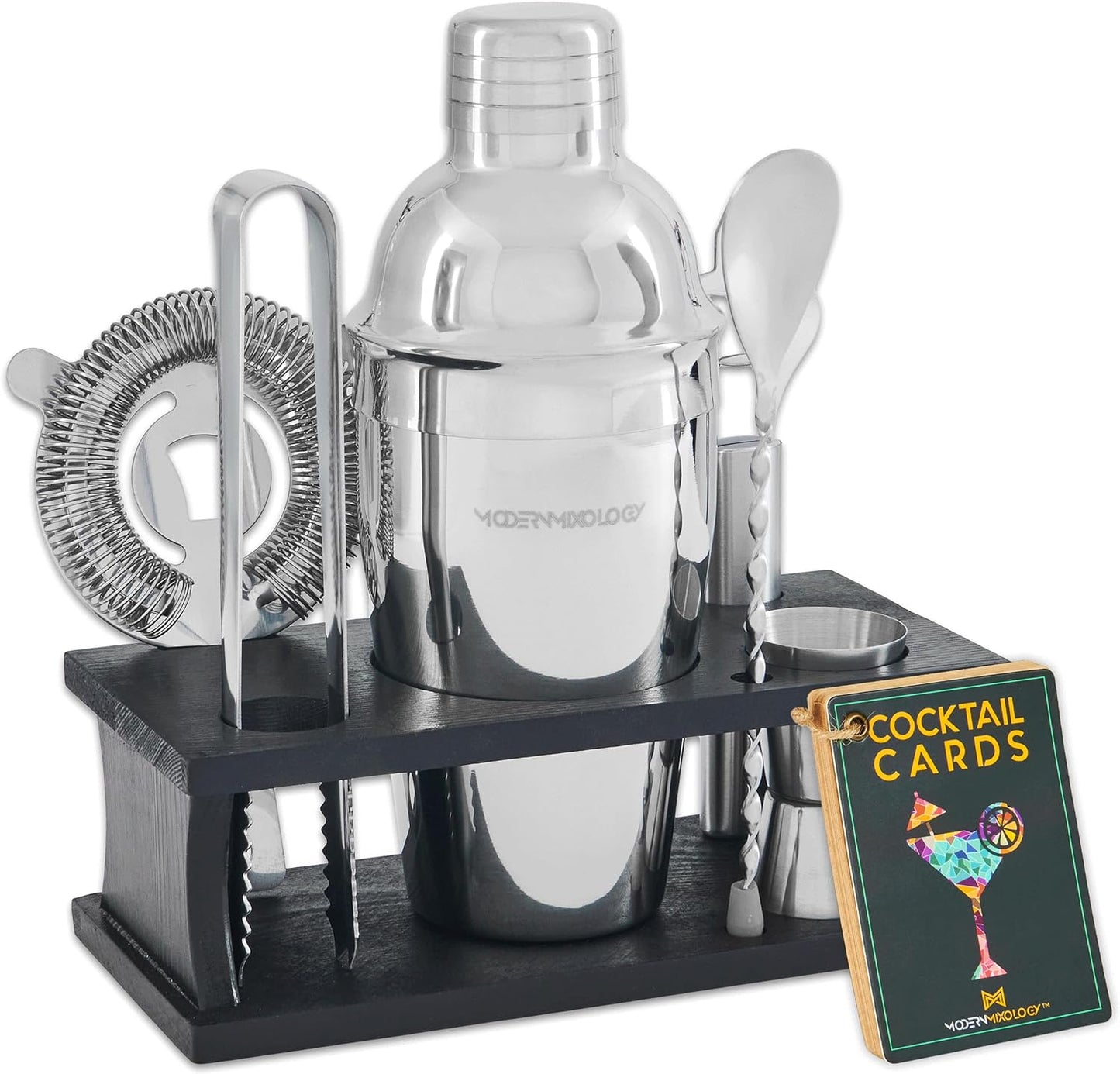 8-Piece Bartender Kit with Shaker & Wood Stand