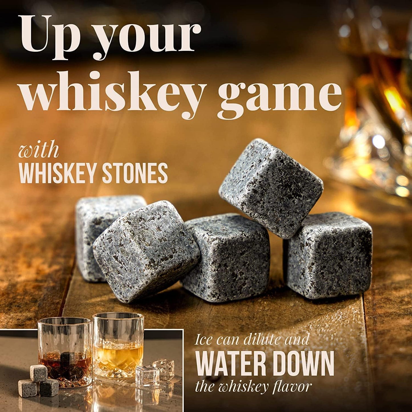 Whiskey Stones Gift Set - Granite Rocks for Chilling Drinks (Set of 6)