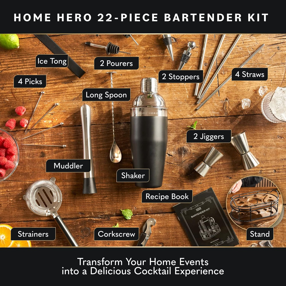 22-Piece Bartender Kit with Cocktail Shaker & Bar Tools - Bar Accessories, and Cocktail Making - Silver