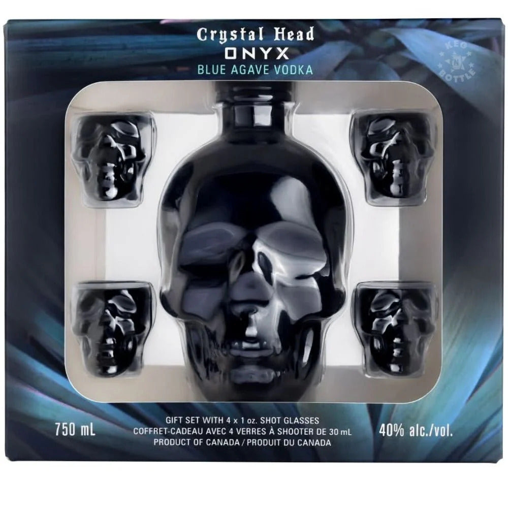 Crystal Head Onyx Vodka Gift Set with 4 Shot Glasses