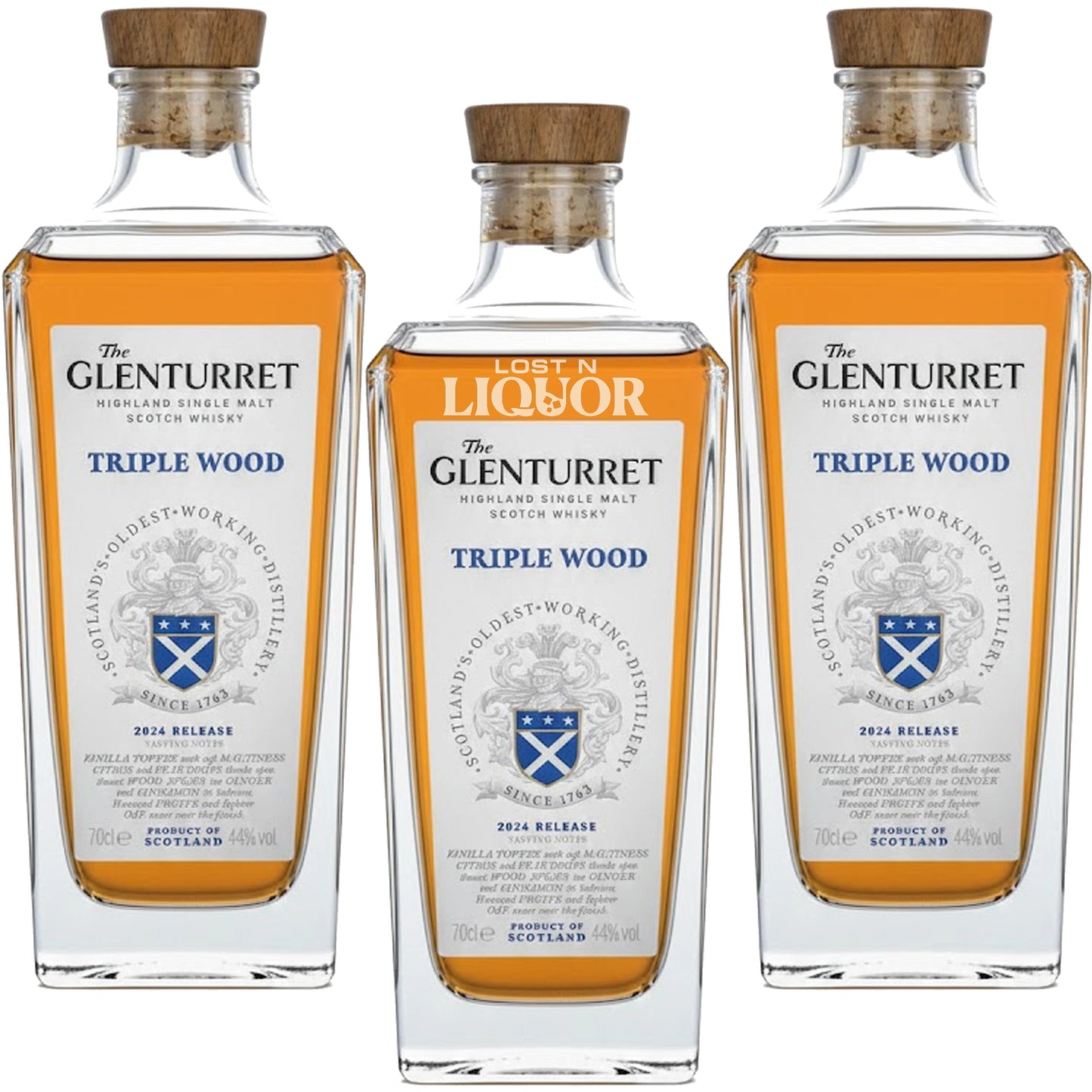 Glenturret Scotch Triple Wood Single Malt Scotch Whisky 3 Pack Bundle
